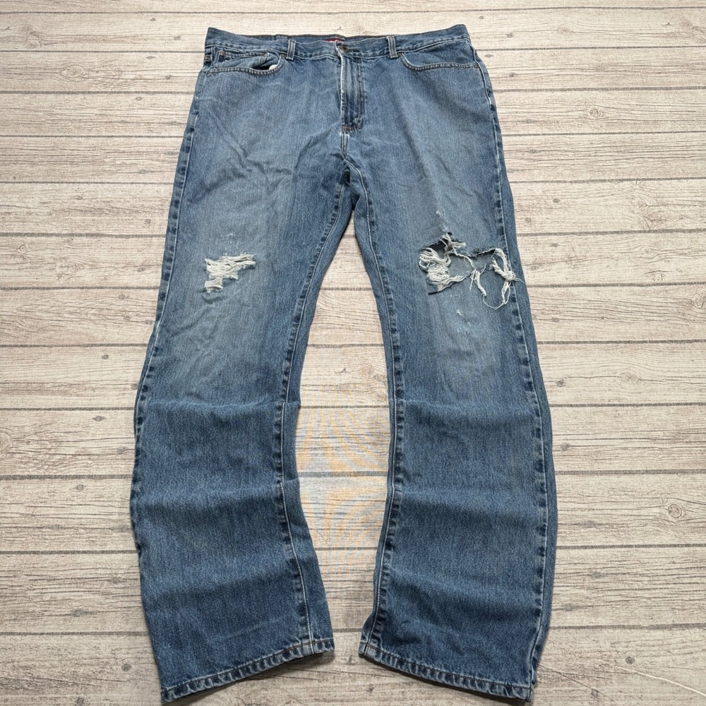 Tommy Hilfiger Jeans Men's 38x34 Blue Classique Denim Distressed Straight Leg